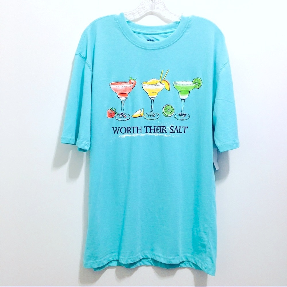 NWT Joe Marlin Worth Their Salt Blue Short Sleeve Tee Shirt Martini Glass
